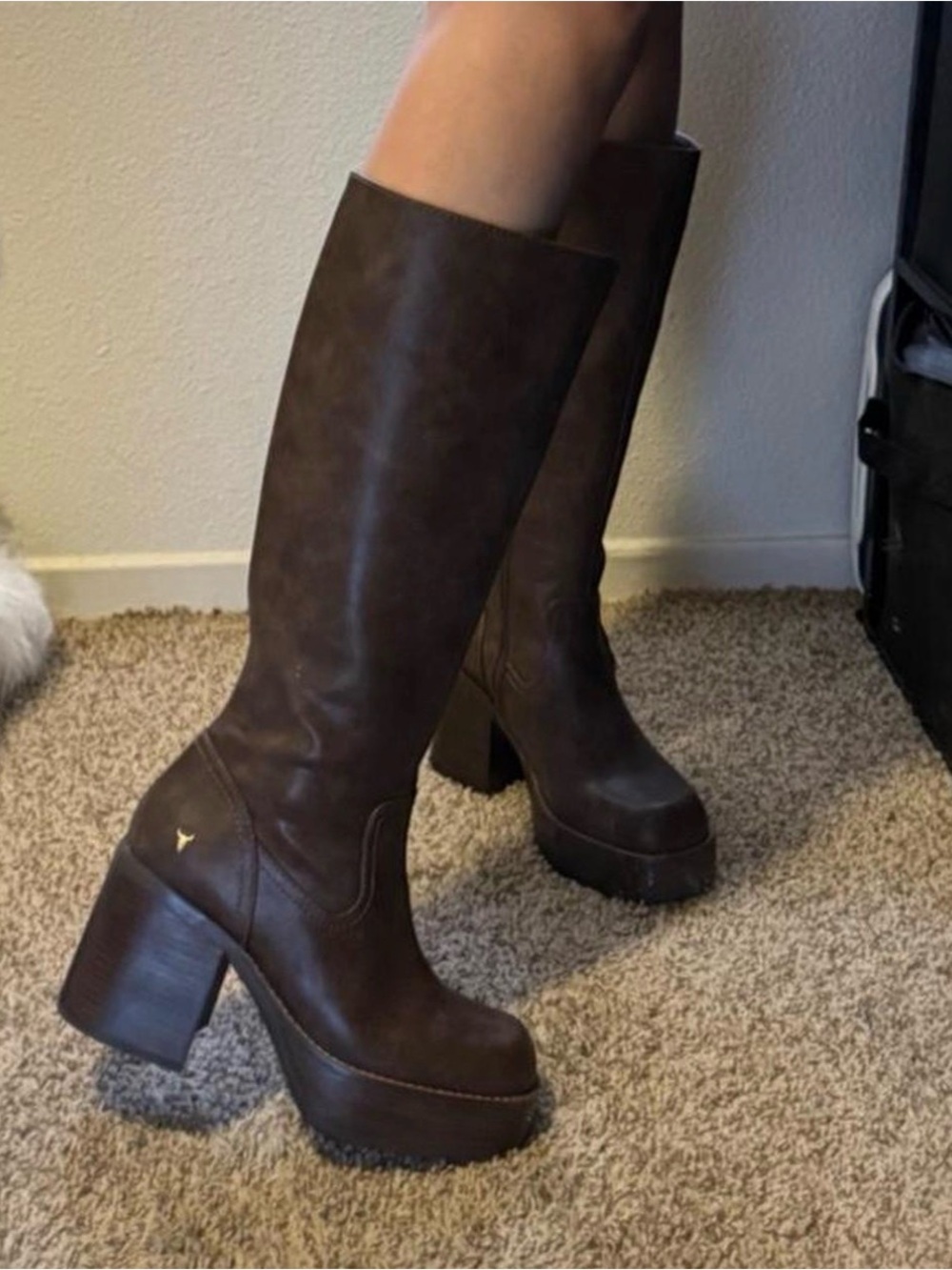 Windsor Smith Dark Brown Platform Knee-High Heeled Boots